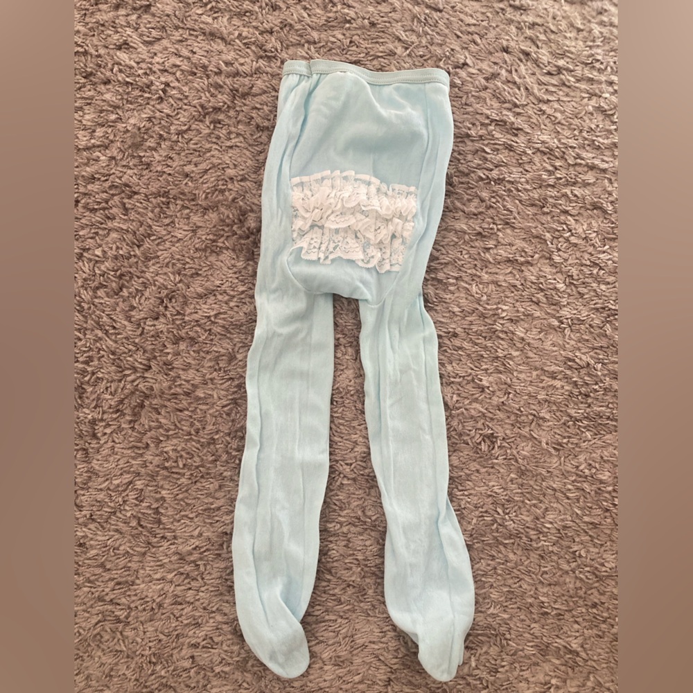 Vintage 80s Light Blue Lace Ruffle Bottom Tights Baby Girl 18-24 Months